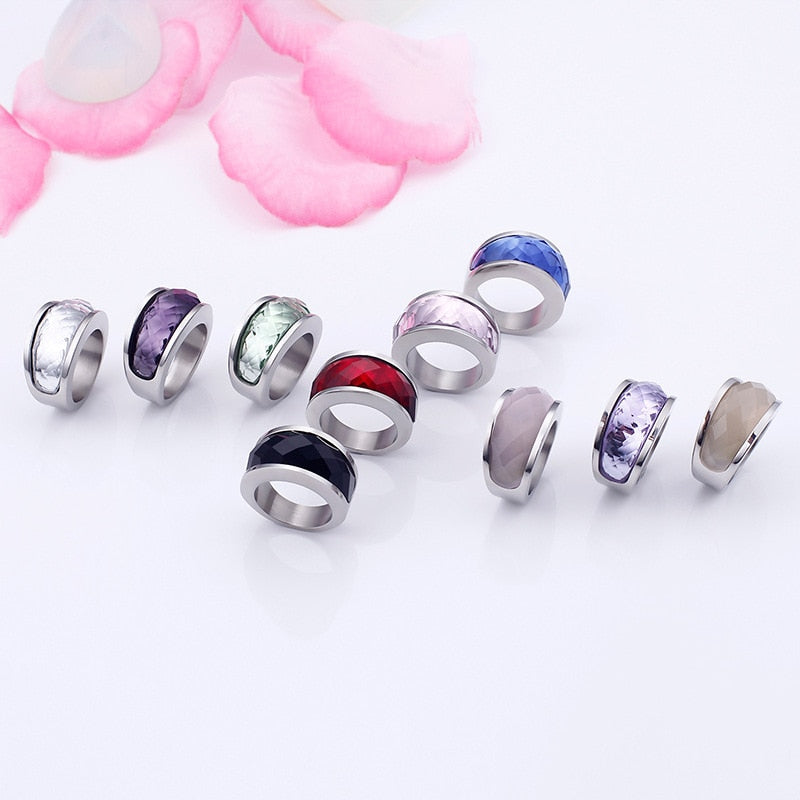 Stainless Steel Crystal Engagement Female Rings Colorful Stone Rings Girls Ladies Party Jewelry Gifts
