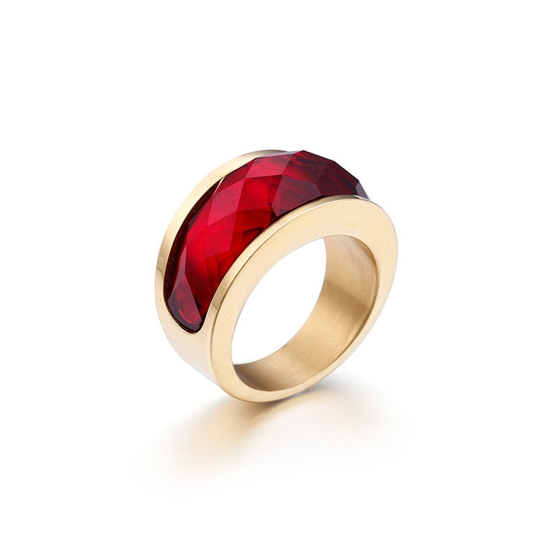 Stainless Steel Crystal Engagement Female Rings Colorful Stone Rings Girls Ladies Party Jewelry Gifts