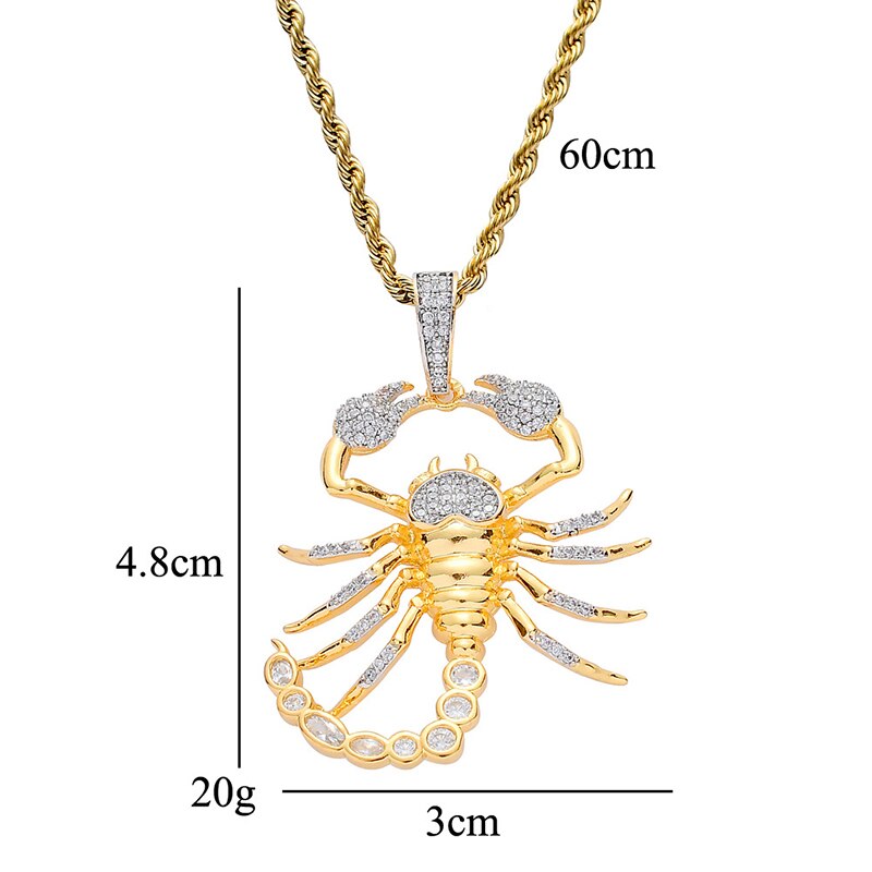 Missfox Scorpion Creative Pendant Necklace With Tennis Chain Hip Hop Insect Style Personality Unique Cuban Chain High Quality