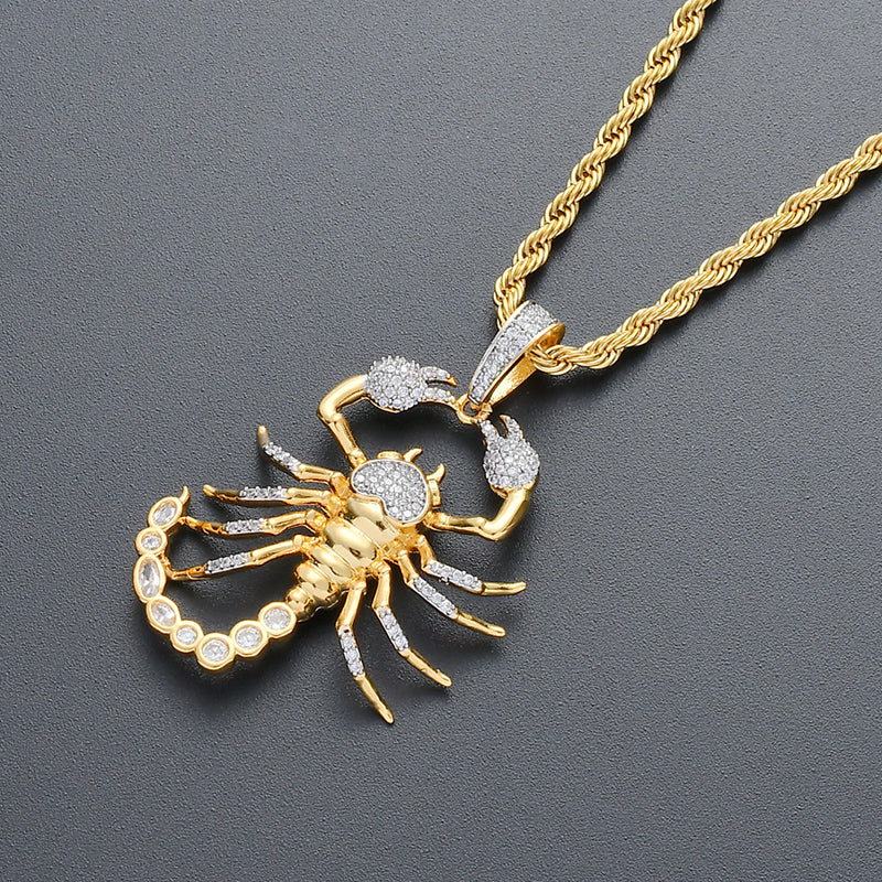 Missfox Scorpion Creative Pendant Necklace With Tennis Chain Hip Hop Insect Style Personality Unique Cuban Chain High Quality