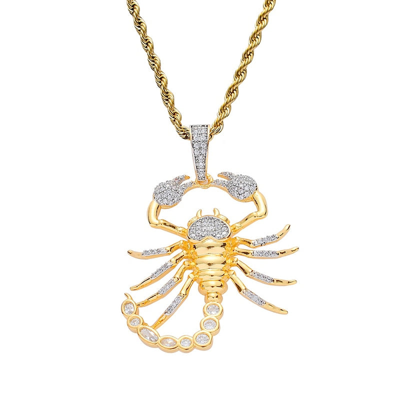 Missfox Scorpion Creative Pendant Necklace With Tennis Chain Hip Hop Insect Style Personality Unique Cuban Chain High Quality