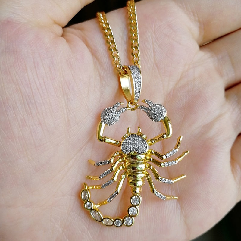 Missfox Scorpion Creative Pendant Necklace With Tennis Chain Hip Hop Insect Style Personality Unique Cuban Chain High Quality