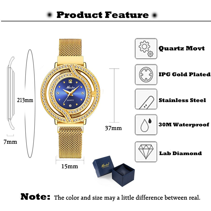 Watch Women Luxury Brand Waterproof Diamond Women Watches Hollow Blue Quartz Elegant Gold Ladies Wrist Watch