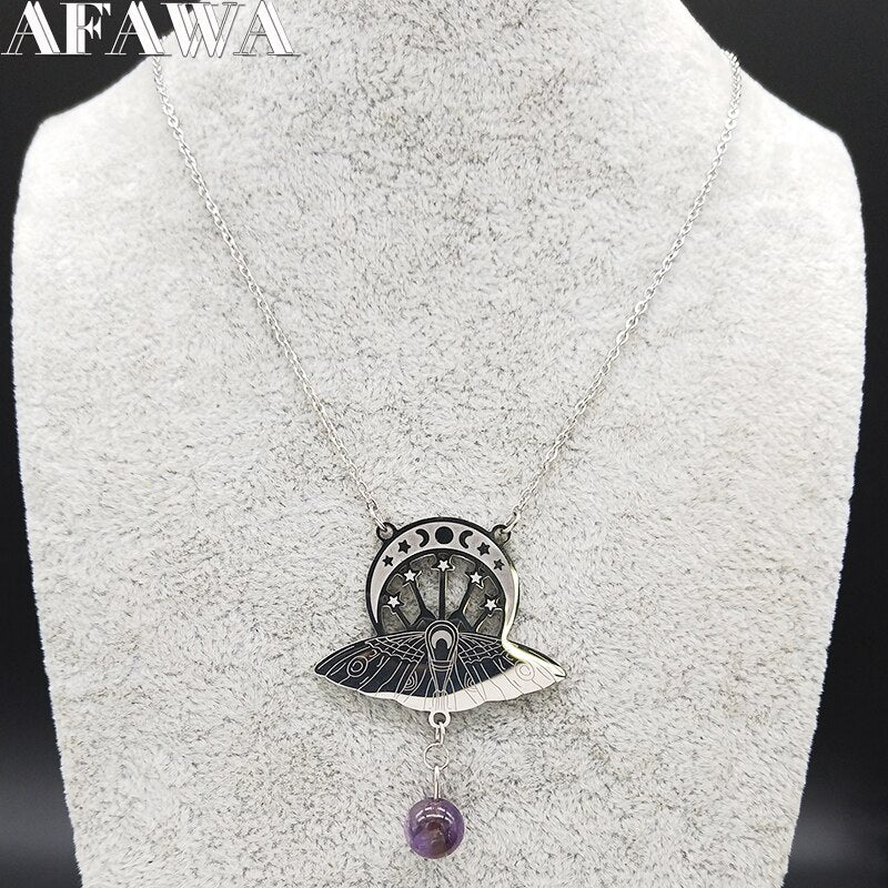 2020 Fashion Bat Witchcraft Moon Sun Stainless Steel ...... Jewerly collar mujer N19764