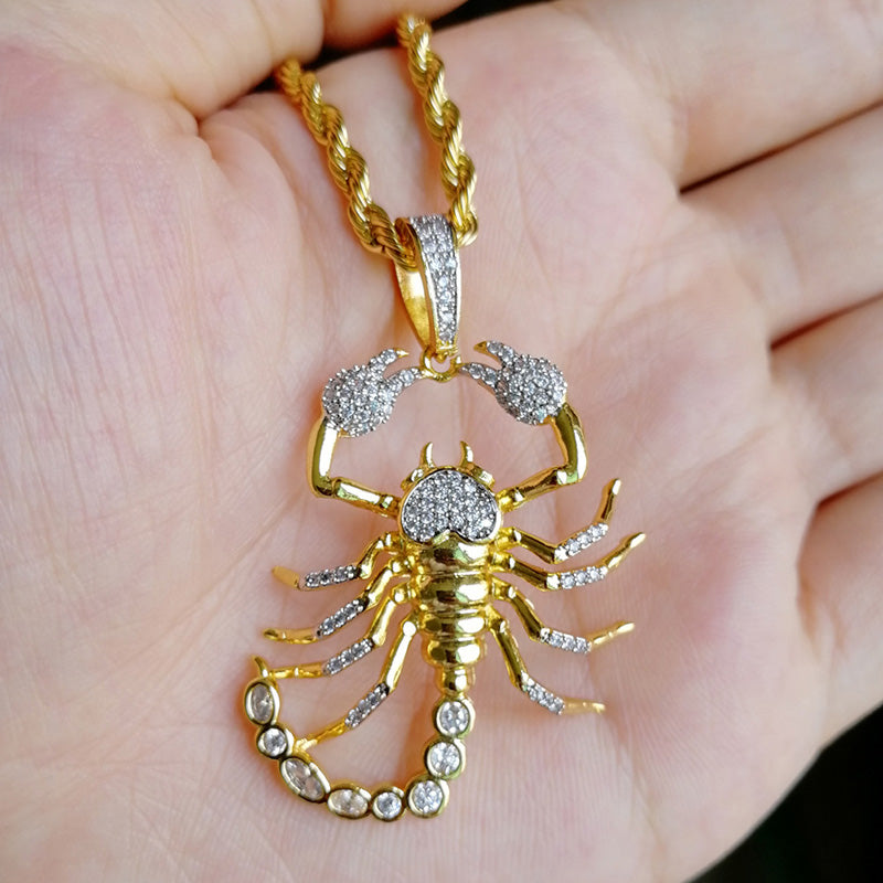 Missfox Scorpion Creative Pendant Necklace With Tennis Chain Hip Hop Insect Style Personality Unique Cuban Chain High Quality