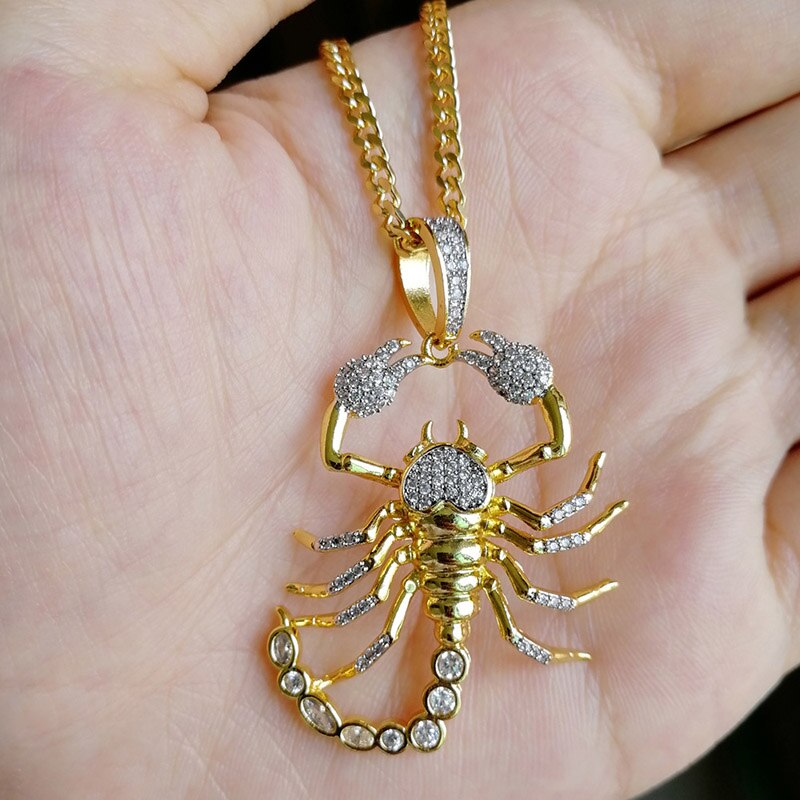 Missfox Scorpion Creative Pendant Necklace With Tennis Chain Hip Hop Insect Style Personality Unique Cuban Chain High Quality
