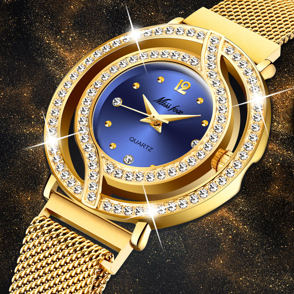 Watch Women Luxury Brand Waterproof Diamond Women Watches Hollow Blue Quartz Elegant Gold Ladies Wrist Watch