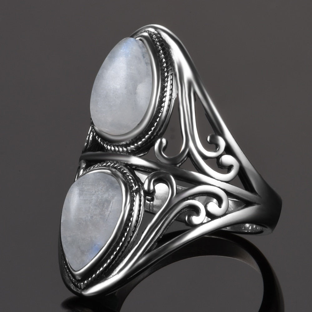 925 Sterling Silver Rings Original Design Vintage Natural Rainbow Moonstone Ring For Women Men Female Fine Jewelry Gifts