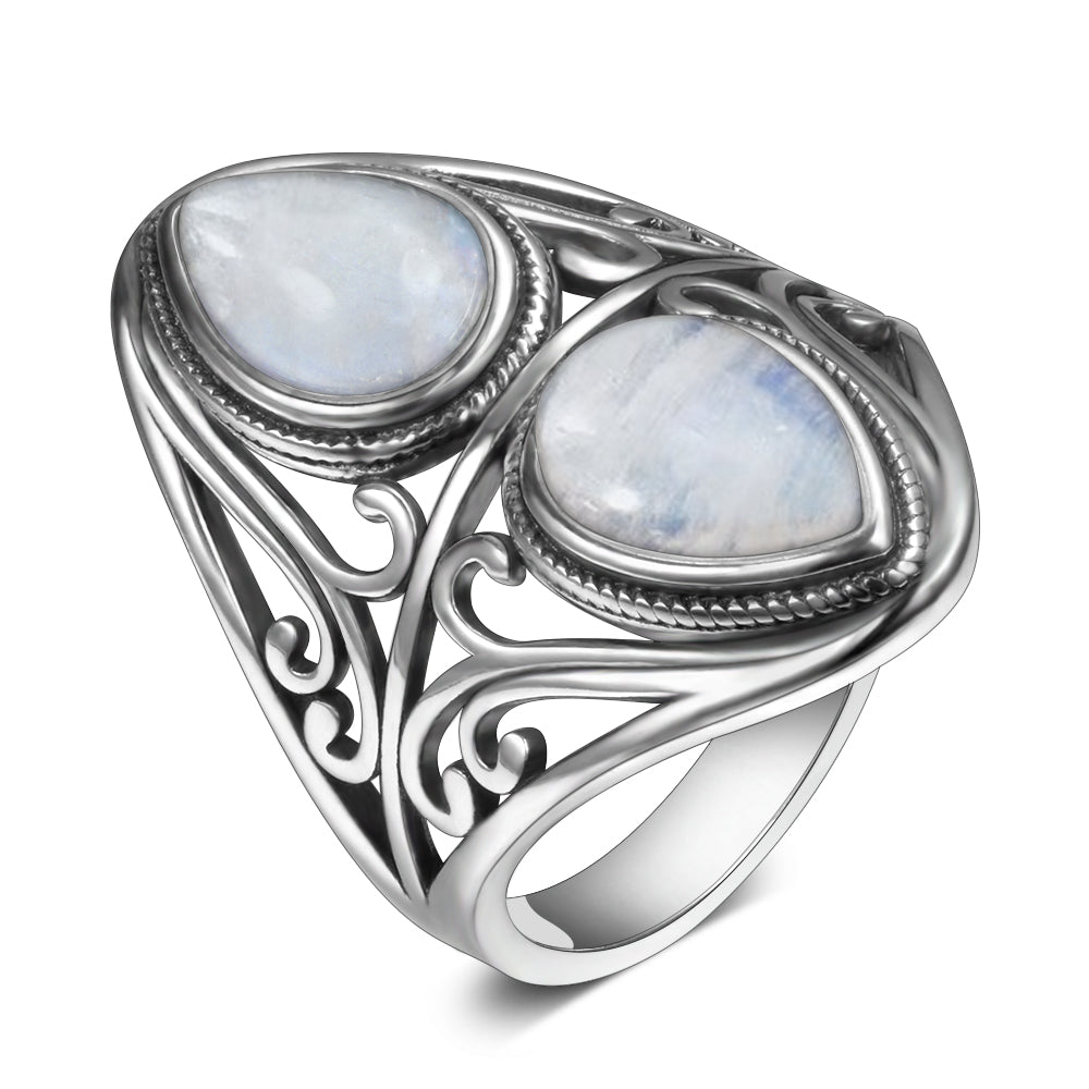 925 Sterling Silver Rings Original Design Vintage Natural Rainbow Moonstone Ring For Women Men Female Fine Jewelry Gifts