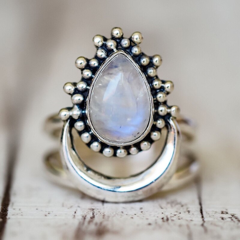 Charm Large Antique Brand Marquise Moonstone Rings 925 Silver Women's Vintage Punk Jewelry Ring Unique Anniversary Party Gift