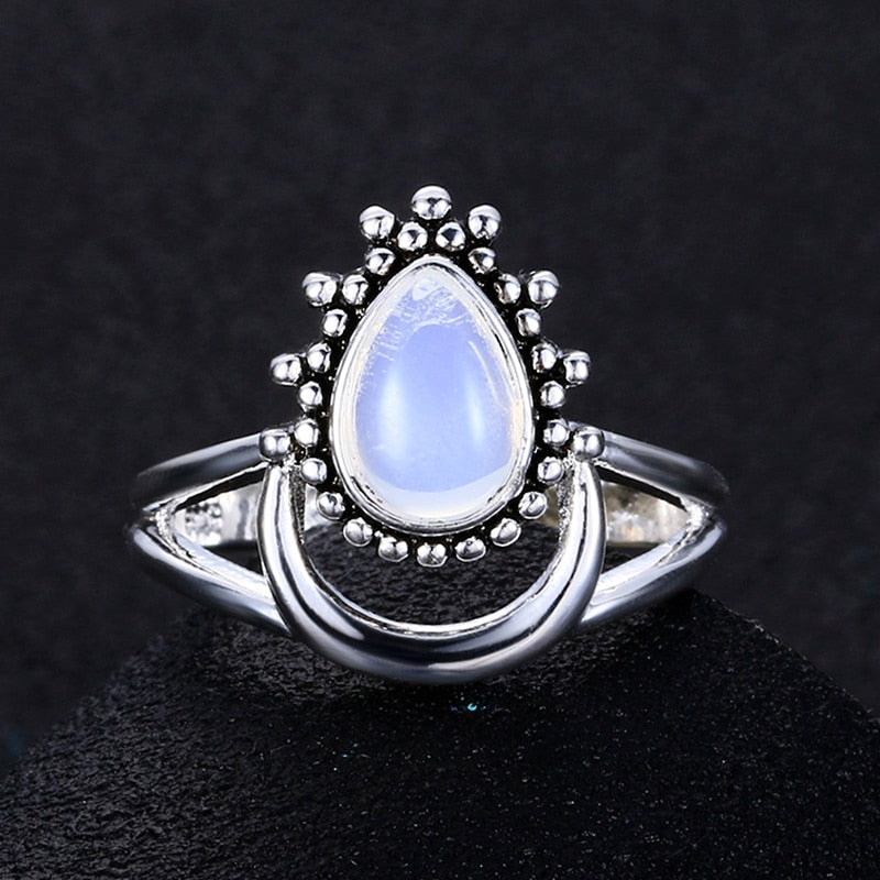Charm Large Antique Brand Marquise Moonstone Rings 925 Silver Women's Vintage Punk Jewelry Ring Unique Anniversary Party Gift