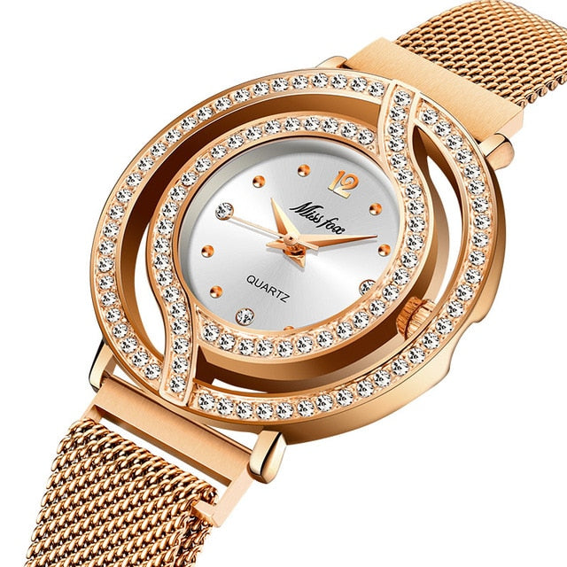 Watch Women Luxury Brand Waterproof Diamond Women Watches Hollow Blue Quartz Elegant Gold Ladies Wrist Watch
