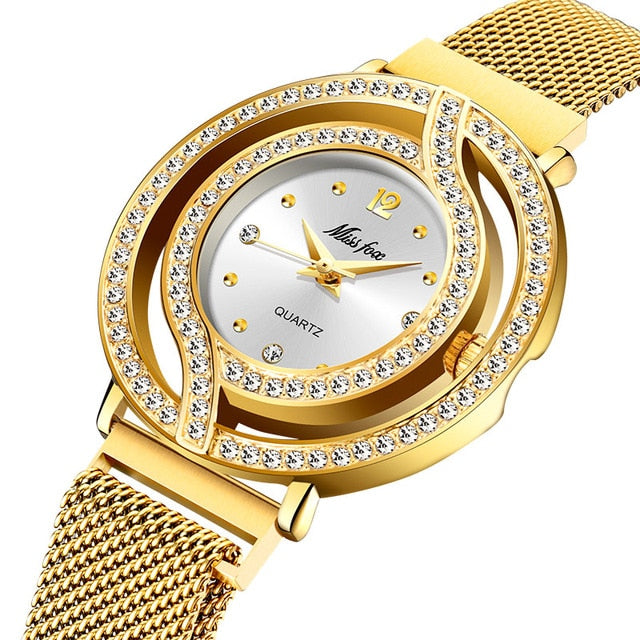Watch Women Luxury Brand Waterproof Diamond Women Watches Hollow Blue Quartz Elegant Gold Ladies Wrist Watch