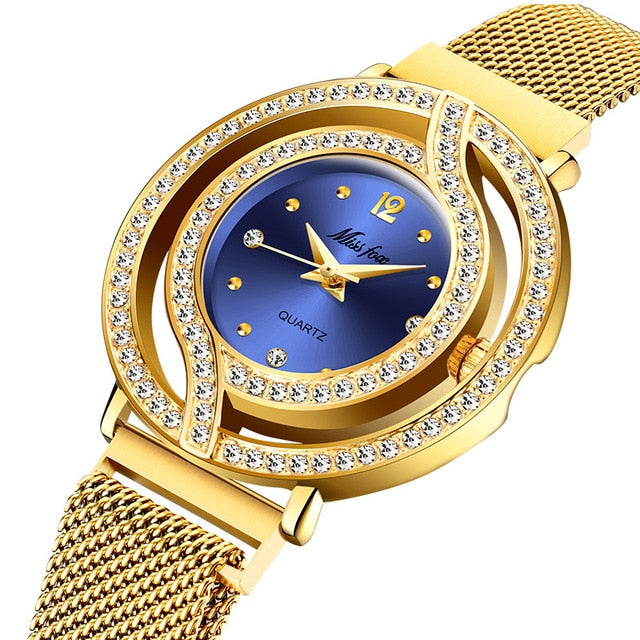 Watch Women Luxury Brand Waterproof Diamond Women Watches Hollow Blue Quartz Elegant Gold Ladies Wrist Watch
