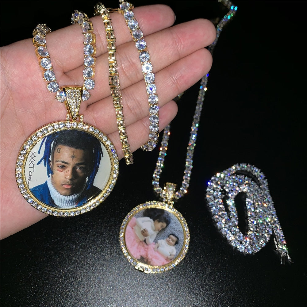 Custom Photo Memory Medallion Picture Pendant Necklace With Tennis Chain Hip Hop Jewelry Personalized Zirconia Chains Charm Gift