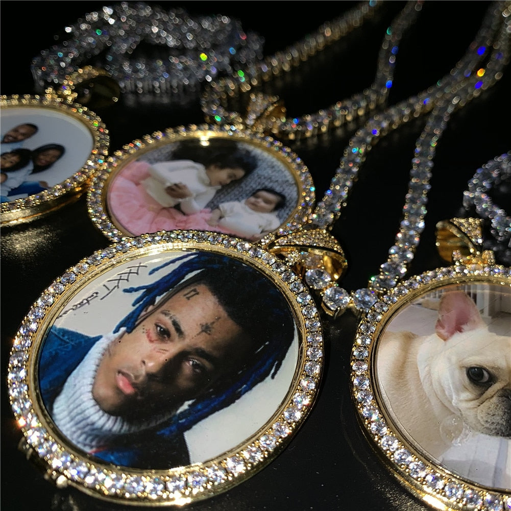 Custom Photo Memory Medallion Picture Pendant Necklace With Tennis Chain Hip Hop Jewelry Personalized Zirconia Chains Charm Gift