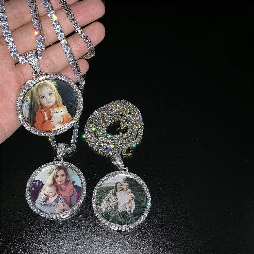 Custom Photo Memory Medallion Picture Pendant Necklace With Tennis Chain Hip Hop Jewelry Personalized Zirconia Chains Charm Gift