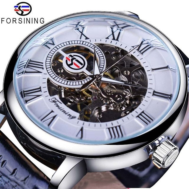 3d Logo Design Hollow Engraving Black Gold Case Leather Skeleton Mechanical Watches Men Luxury Brand Heren Horloge