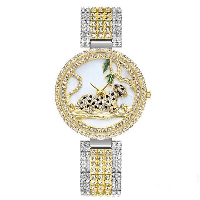 MISSFOX Women Watches Women Luxury Brand Fashion Black Leopard Gold Watch Diamond Womens Watches Top Brand Female Wrist Watch