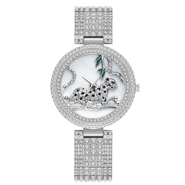MISSFOX Women Watches Women Luxury Brand Fashion Black Leopard Gold Watch Diamond Womens Watches Top Brand Female Wrist Watch