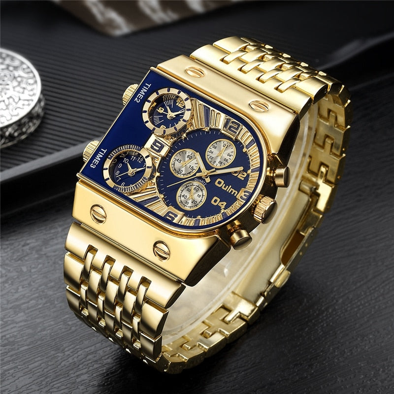 2021 Brand New Oulm Quartz Watches Men Military Waterproof Wristwatch Luxury Gold Stainless Steel Male Watch Relogio Masculino