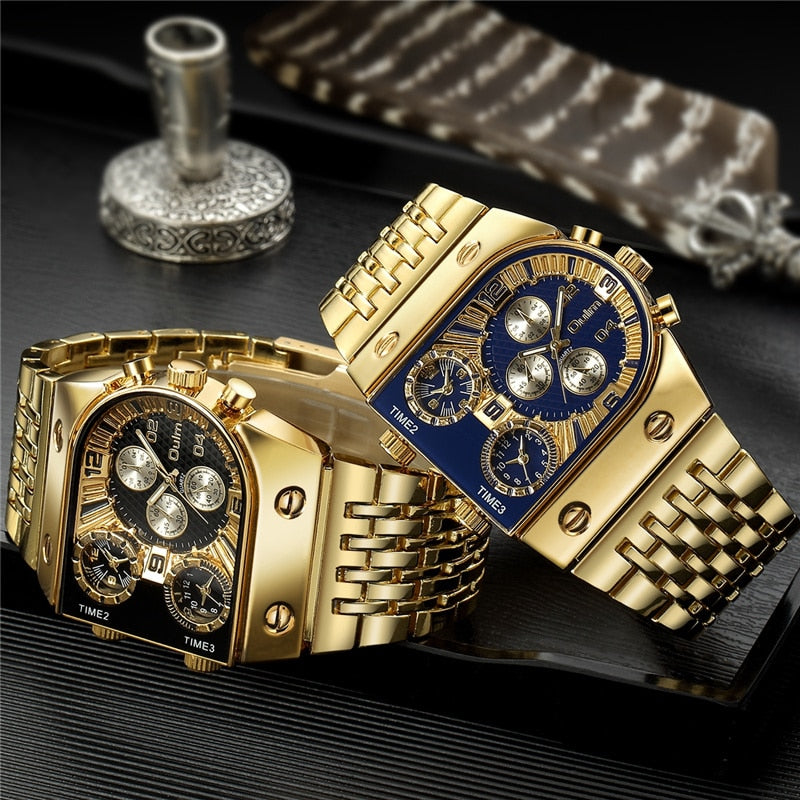 2021 Brand New Oulm Quartz Watches Men Military Waterproof Wristwatch Luxury Gold Stainless Steel Male Watch Relogio Masculino