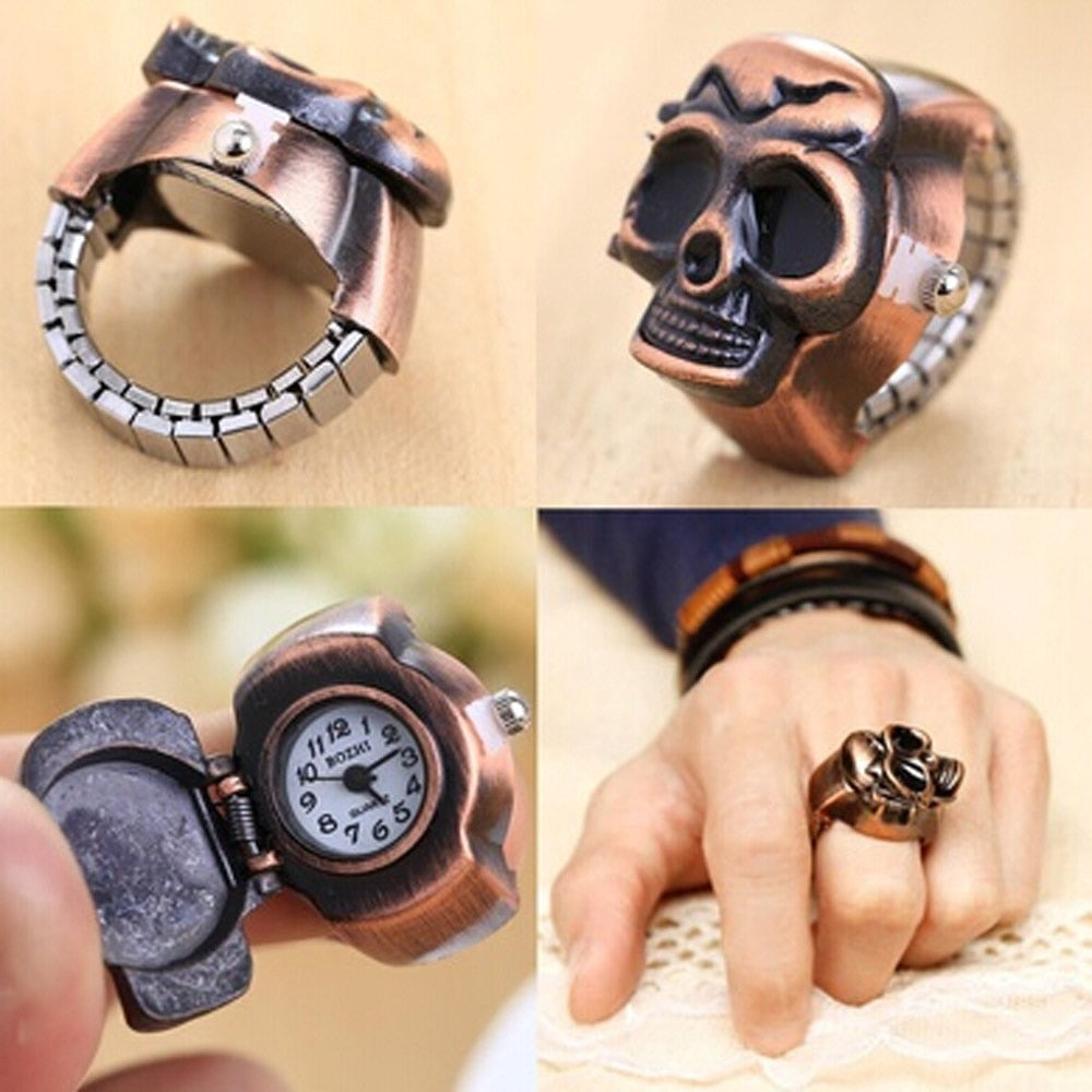 Fashion Unisex Retro Vintage Finger Skull Ring Watch Clamshell Watch wholesale Hot Marketing