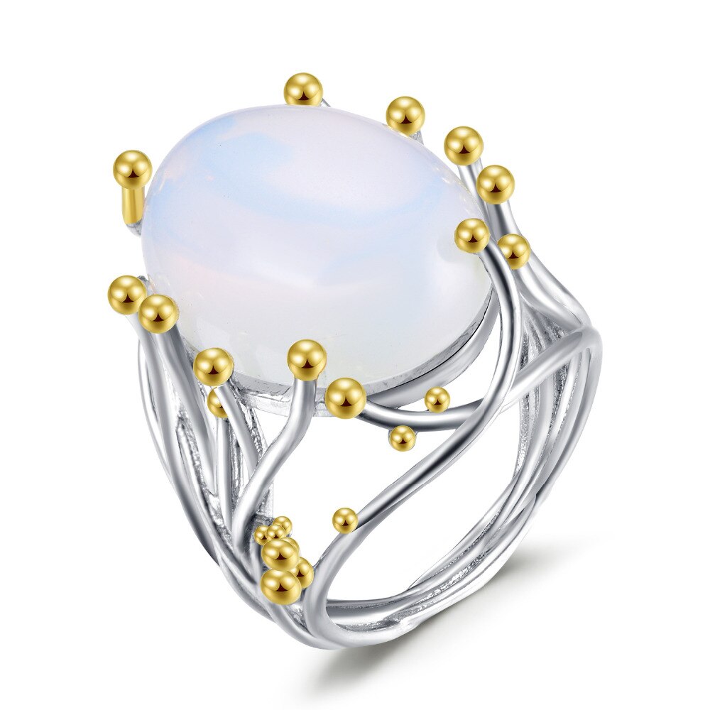 High Quality Women's Vintage Moonstone Rings for Retro Engagement Jewelry Gifts Beauty Ladies Gold Plating Rings Christmas Gifts