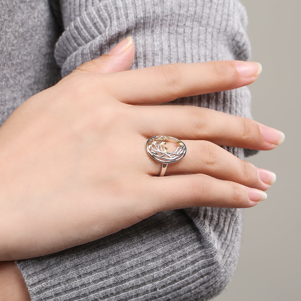 SILVERAGE Authentic 925 Sterling Silver Life Tree Shape Engagemant Wedding Ring 925 Silver Gold  Rings for Woman ...  gift for girls