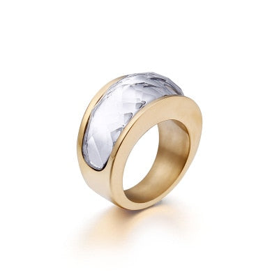 Stainless Steel Crystal Engagement Female Rings Colorful Stone Rings Girls Ladies Party Jewelry Gifts
