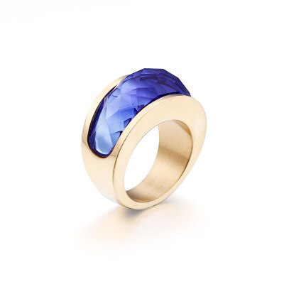 Stainless Steel Crystal Engagement Female Rings Colorful Stone Rings Girls Ladies Party Jewelry Gifts