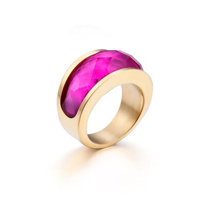 Stainless Steel Crystal Engagement Female Rings Colorful Stone Rings Girls Ladies Party Jewelry Gifts