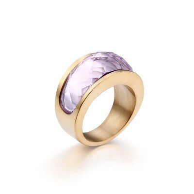 Stainless Steel Crystal Engagement Female Rings Colorful Stone Rings Girls Ladies Party Jewelry Gifts