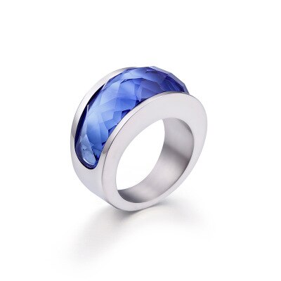 Stainless Steel Crystal Engagement Female Rings Colorful Stone Rings Girls Ladies Party Jewelry Gifts