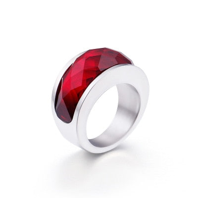 Stainless Steel Crystal Engagement Female Rings Colorful Stone Rings Girls Ladies Party Jewelry Gifts