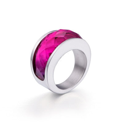 Stainless Steel Crystal Engagement Female Rings Colorful Stone Rings Girls Ladies Party Jewelry Gifts