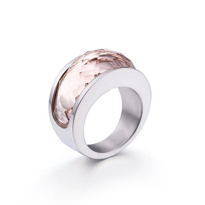 Stainless Steel Crystal Engagement Female Rings Colorful Stone Rings Girls Ladies Party Jewelry Gifts