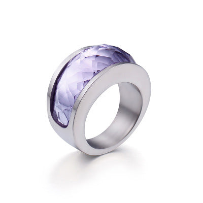 Stainless Steel Crystal Engagement Female Rings Colorful Stone Rings Girls Ladies Party Jewelry Gifts