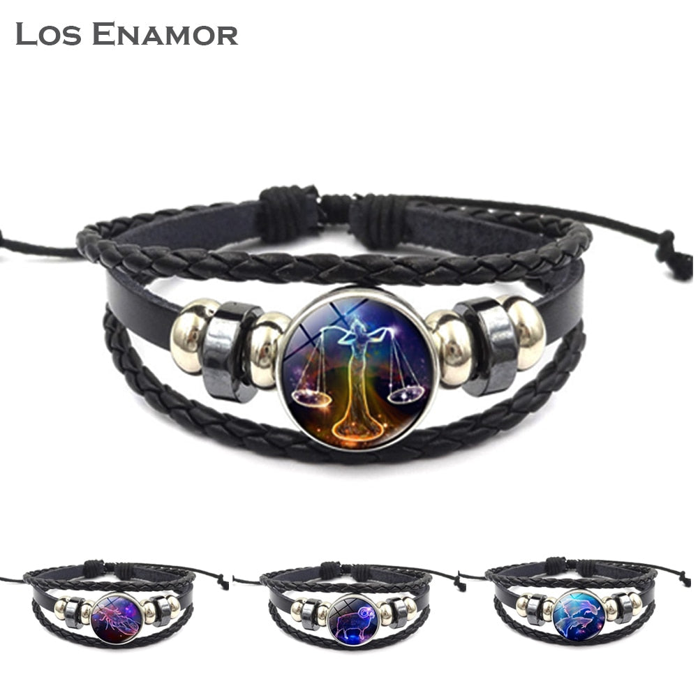 Constellation Luminous Bracelet  Leather Bracelet Charm Bracelets for Men Boys Women Girl Jewelry Accessories Gifts