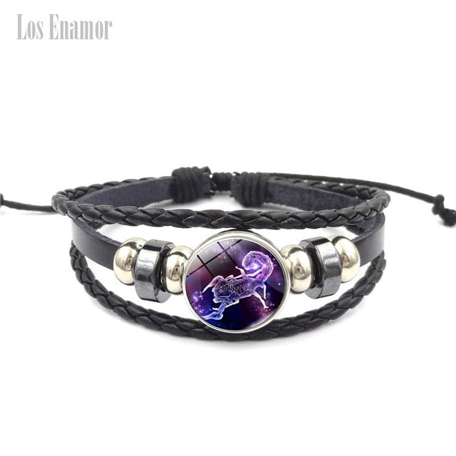 Constellation Luminous Bracelet  Leather Bracelet Charm Bracelets for Men Boys Women Girl Jewelry Accessories Gifts
