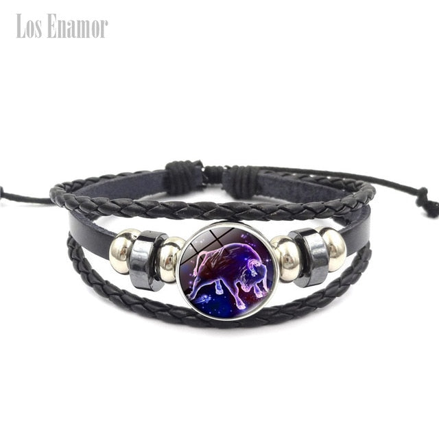 Constellation Luminous Bracelet  Leather Bracelet Charm Bracelets for Men Boys Women Girl Jewelry Accessories Gifts