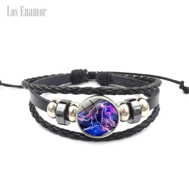 Constellation Luminous Bracelet  Leather Bracelet Charm Bracelets for Men Boys Women Girl Jewelry Accessories Gifts