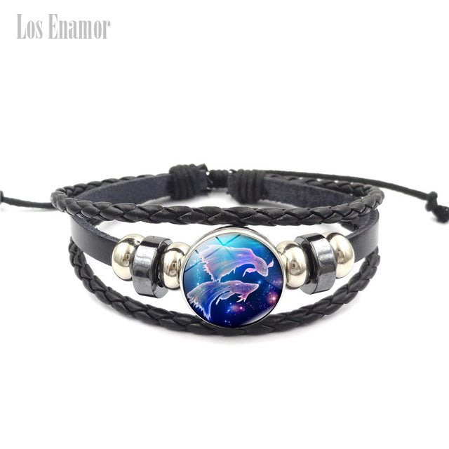 Constellation Luminous Bracelet  Leather Bracelet Charm Bracelets for Men Boys Women Girl Jewelry Accessories Gifts