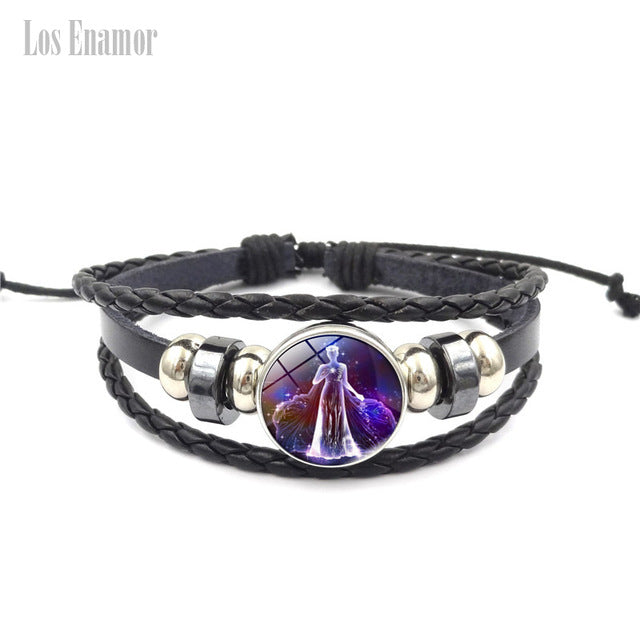 Constellation Luminous Bracelet  Leather Bracelet Charm Bracelets for Men Boys Women Girl Jewelry Accessories Gifts