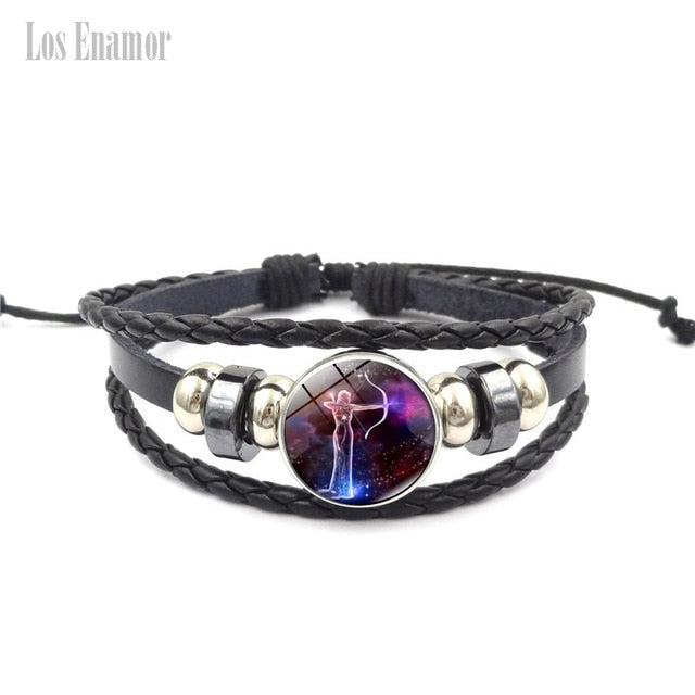 Constellation Luminous Bracelet  Leather Bracelet Charm Bracelets for Men Boys Women Girl Jewelry Accessories Gifts