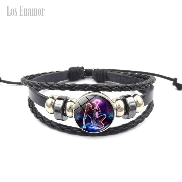 Constellation Luminous Bracelet  Leather Bracelet Charm Bracelets for Men Boys Women Girl Jewelry Accessories Gifts