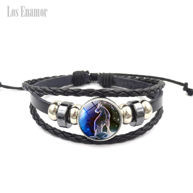 Constellation Luminous Bracelet  Leather Bracelet Charm Bracelets for Men Boys Women Girl Jewelry Accessories Gifts