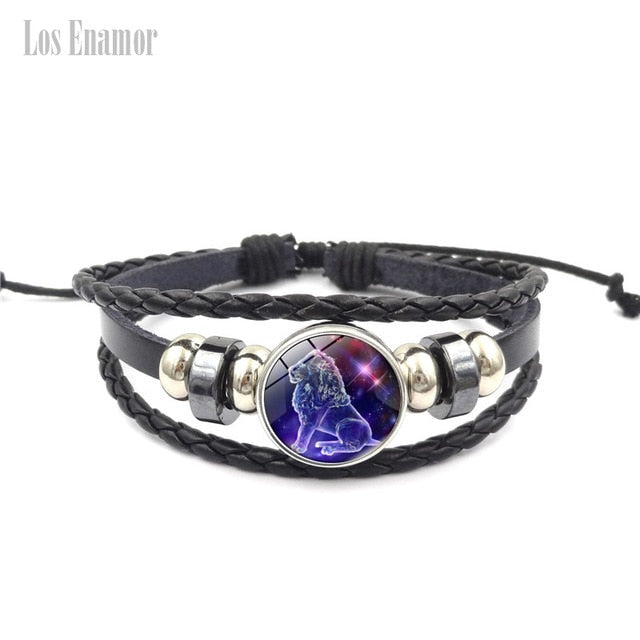 Constellation Luminous Bracelet  Leather Bracelet Charm Bracelets for Men Boys Women Girl Jewelry Accessories Gifts