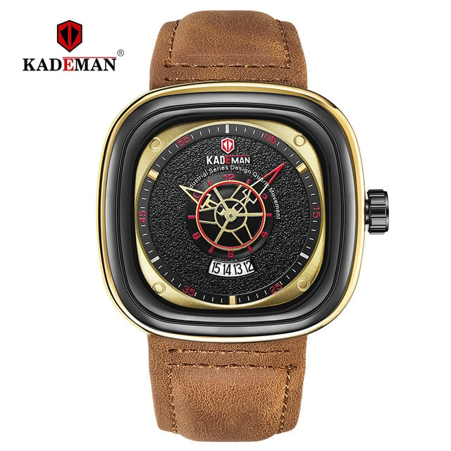 2019 Luxury Men Watches New Fashion Square Quartz Watch TOP Brand KADEMAN Casual Leather Wristwatches Business Relogio Masculino